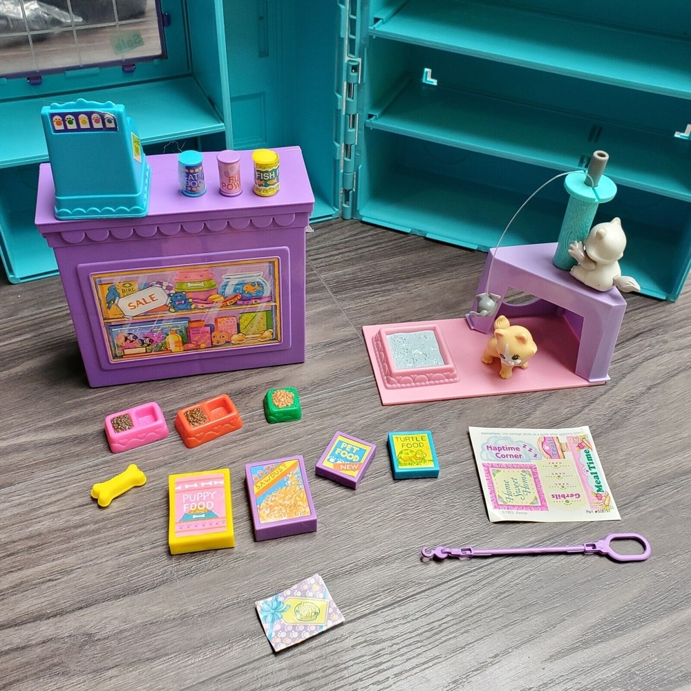 Vtg 1992 Littlest Pet Shop Store ~ Carry Case ~ Playsets Accessories ~ Birds Cat - Picture 2 of 12